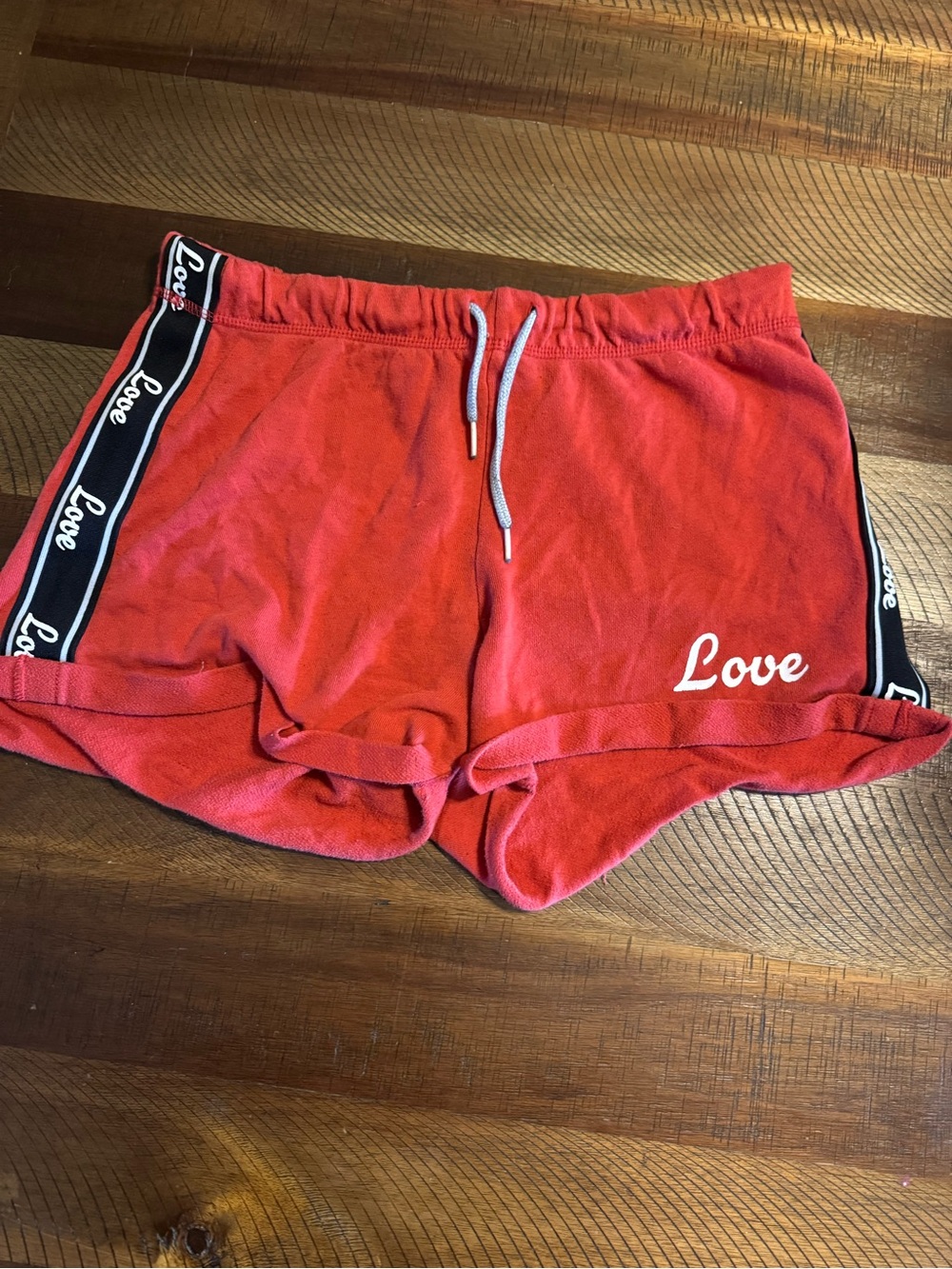 Love Red Terry Athletic Lounge Shorts with Black Side Tape
